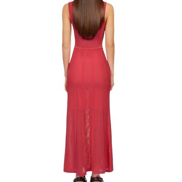 The Kooples Open Mesh Knit‎ Red Orange Maxi Dress Scalloped Keyhole Back S - Picture 4 of 14